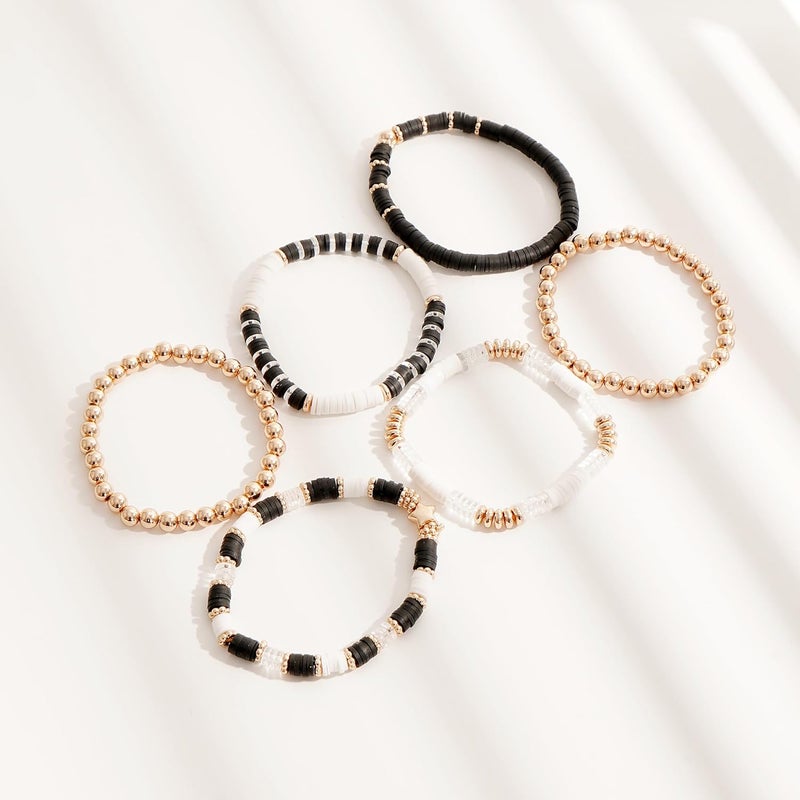 GOOJIDS Surfer Heishi Clay Bead Bracelets for Women Bohemian Stackable Gold Plated Beaded Stretch Bracelets Elastic Layering Friendship Bracelets Set Boho Jewelry - Image 2